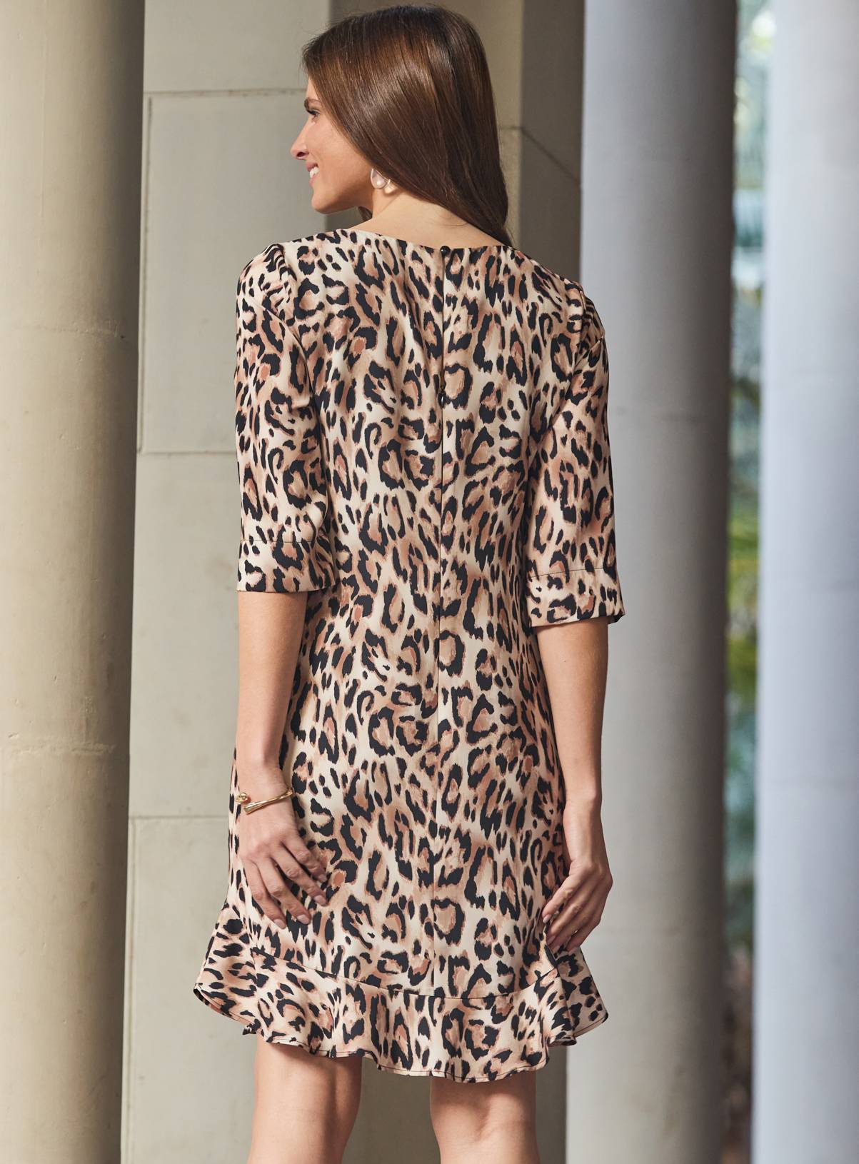 SOSANDAR Animal Print Ruffle Hem Shift Dress 6 - Image 3